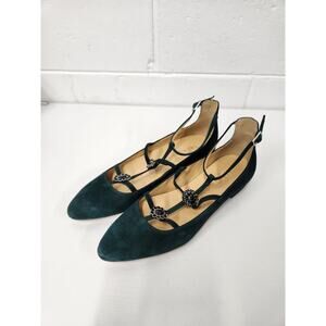 Talbots Women's Edison Jewel Suede Strappy Pointy Flats, Size 8.5, Forest Green